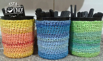 Hecho con bolsas de nylon recicladas